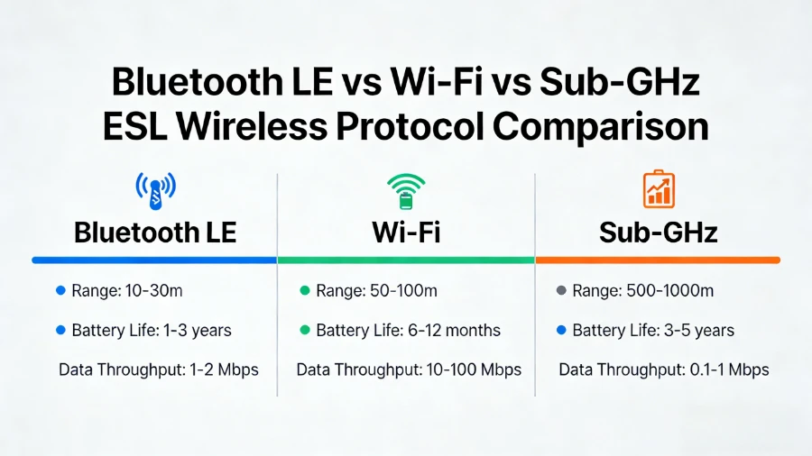 Bluetooth vs Wi -Fi vs Sub-GHz Etichetta dû scaffali elettrònicu